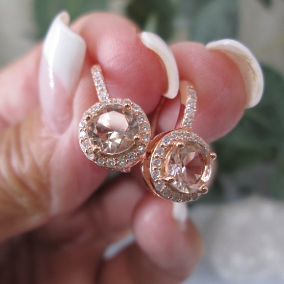 Rose Gold over Sterling Silver MORGANITE French Hook Earrings>Morganite Earrings - Picture 1 of 7